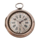 A QUEEN ANNE SILVER PAIR-CASED VERGE POCKET WATCH WITH CHAMPLEVE DIAL
