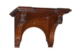 AN EDWARDIAN INLAID MAHOGANY CLOCK BRACKET