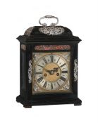 Y A WILLIAM III SILVER MOUNTED EBONY TABLE CLOCK