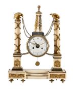 A FRENCH LOUIS XVI ORMOLU MOUNTED WHITE MARBLE MANTEL CLOCK