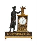 A RARE REGENCY ORMOLU AND PATINATED BRONZE FIGURAL MANTEL TIMEPIECE