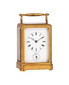 A FRENCH GILT BRASS CARRIAGE CLOCK WITH ALARM AND ONE-PIECE CASE