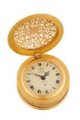 A SWISS PIERCED GILT BRASS HORIZONTAL ALARM TIMEPIECE