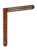 A FINE AND RARE GEORGE II YEW AND WALNUT MERCURY ANGLE BAROMETER