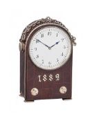 A FRENCH SILVER MOUNTED LEATHER COVERED SMALL HUMP-BACK CARRIAGE TIMEPIECE