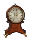 AN UNUSUAL REGENCY KINGWOOD CROSSBANDED MAHOGANY BALLOON-SHAPED BRACKET CLOCK OF NOTABLE PROPORTIONS