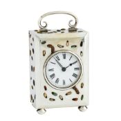 Y A RARE GEORGE V SHIBAYAMA INSECT DECORATED SILVER CARRIAGE TIMEPIECE