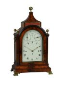 A FINE GEORGE III BRASS MOUNTED FIGURED MAHOGANY MUSICAL TABLE/BRACKET CLOCK
