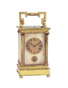 AN IMPRESSIVE FRENCH GIANT BRASS ANGLAISE RICHE CASED ALARM CARRIAGE CLOCK WITH PUSH-BUTTON REPEAT