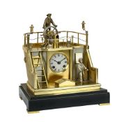 A FRENCH GILT AND SILVERED BRASS NOVELTY 'QUARTERDECK' MANTEL CLOCK