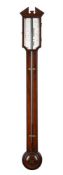 Y A GEORGE III CHEVRON-BANDED MAHOGANY MERCURY STICK BAROMETER