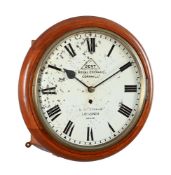 A GEORGE V MAHOGANY FUSEE DIAL WALL TIMEPIECE