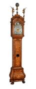 A DUTCH WALNUT AND FLORAL MARQUETRY MONTH DURATION LONGCASE CLOCK WITH MOONPHASE AND ALARM
