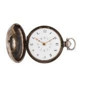 A REGENCY SILVER VERGE HUNTER POCKET WATCH WITH ‘NAME’ DIAL