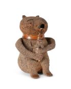 AN ENGLISH SALTGLAZE STONEWARE BEAR BAITING JUG AND COVER, MID 18TH CENTURY