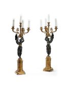 A PAIR OF CHARLES X BRONZE AND ORMOLU FOUR LIGHT CANDELABRA, CIRCA 1830