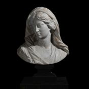 A CARRARA MARBLE BUST OF THE VIRGIN MARY, EARLY 18TH CENTURY