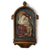 WORKSHOP OF FRANCESCO DI SIMONE FERRUCCI, A POLYCHROME STUCCO RELIEF OF THE VIRGIN AND CHILD