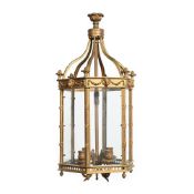 A GILT BRASS HEXAGONAL HALL LANTERN, IN GEORGE III NEOCLASSICAL STYLE, 20TH CENTURY