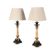 A PAIR OF MARBLE AND BRONZE TABLE LIGHTS, FRENCH, LATE 19TH CENTURY AND LATER