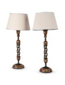A PAIR OF KASHMIR PAINTED TABLE LAMPS, CIRCA 1900