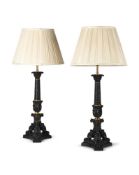 A PAIR OF BRONZED SPELTER TABLE LIGHTS, FRENCH, LATE 19TH CENTURY AND LATER