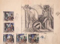 λ Eugéne Robert Pougheon (1886-1955) , Sheet of studies for 'Les Captives', charcoal, …