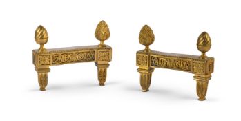 A PAIR OF LOUIS XVI ORMOLU FIRE DOGS, LATE 18TH CENTURY