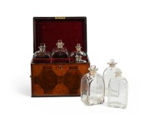 A GEORGE III BURR ELM, MAHOGANY AND CHEQUER BANDED DECANTER BOX, CIRCA 1780