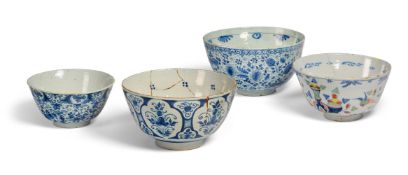 FOUR ENGLISH DELFT PUNCH BOWLS, 18TH CENTURY
