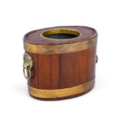 A GEORGE III MAHOGANY AND BRASS BOUND BOTTLE COOLER, CIRCA 1790