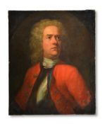 ATTRIBUTED TO JAMES LATHAM (IRISH 1696 - 1747), PORTRAIT OF A GENTLEMAN, IN A RED COAT