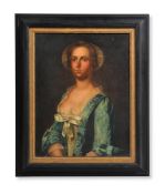 FOLLOWER OF WILLIAM HOGARTH, PORTRAIT OF A LADY, IN A BLUE SILK DRESS
