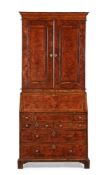 A GEORGE II MULBERRY, WALNUT AND FEATHER BANDED BUREAU CABINET, CIRCA 1735