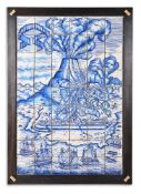 AN ITALIAN MAIOLICA RECTANGULAR BLUE AND WHITE TILE PANEL, POSSIBLY LATE 17TH OR EARLY 18TH CENTURY