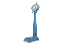 A TURQUOISE PAINTED CAST IRON PENNY SLOT WEIGHING MACHINE, EARLY 20TH CENTURY