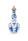 A Chinese blue and white silver mounted bottle and cover