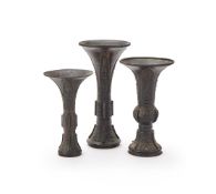 Two Chinese bronze flower vessels