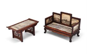 Two Chinese hardwood and marble stands