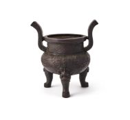 A large Chinese bronze archaistic tripod censer