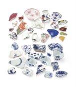 A collection of seventeen Chinese blue and white shards