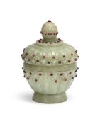 A Chinese inlaid jade box and cover