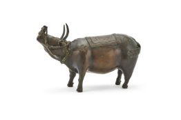 A Chinese bronze model of buffalo