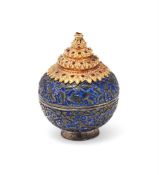 A Thai enamelled silver box and cover