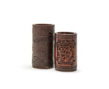 A Chinese carved bamboo brushpot with landscape scene