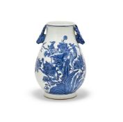 A Chinese blue and white twin handled vase