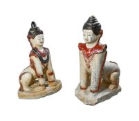 A large pair of Burmese white marble figures