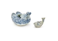 An Annamese blue and white twin duck formed waterpot