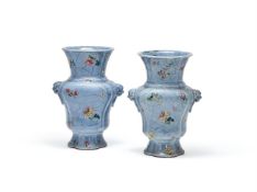 A pair of Chinese light blue-ground vases
