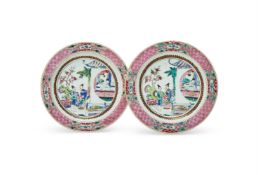 A pair of Chinese Famille Rose 'Western Chamber' plates